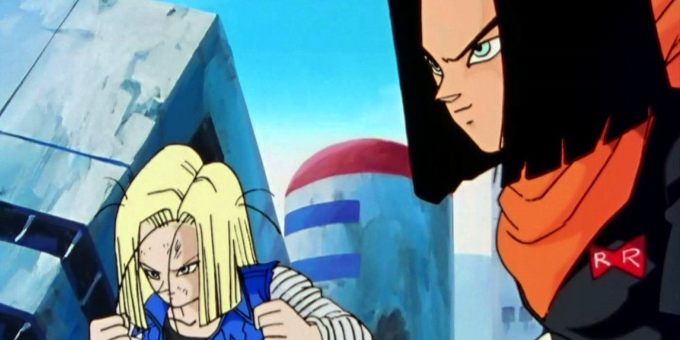 Androids 17 and 18 preparing to fight in Dragon Ball Z