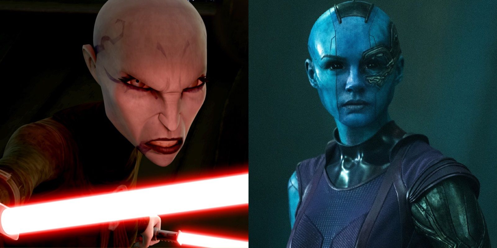 Asajj Ventress from The Clone Wars and Karen Gillan as Nebula in Guardians of the Galaxy