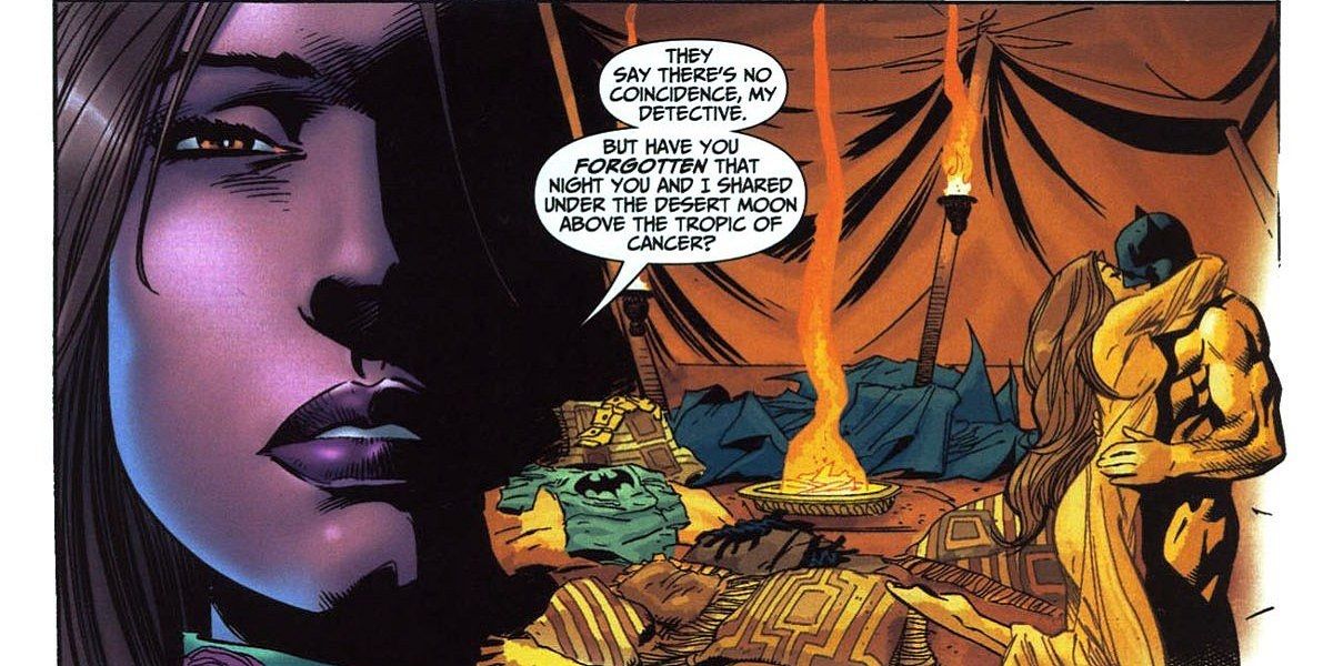 Batman and Talia al Ghul embrace in DC Comics.