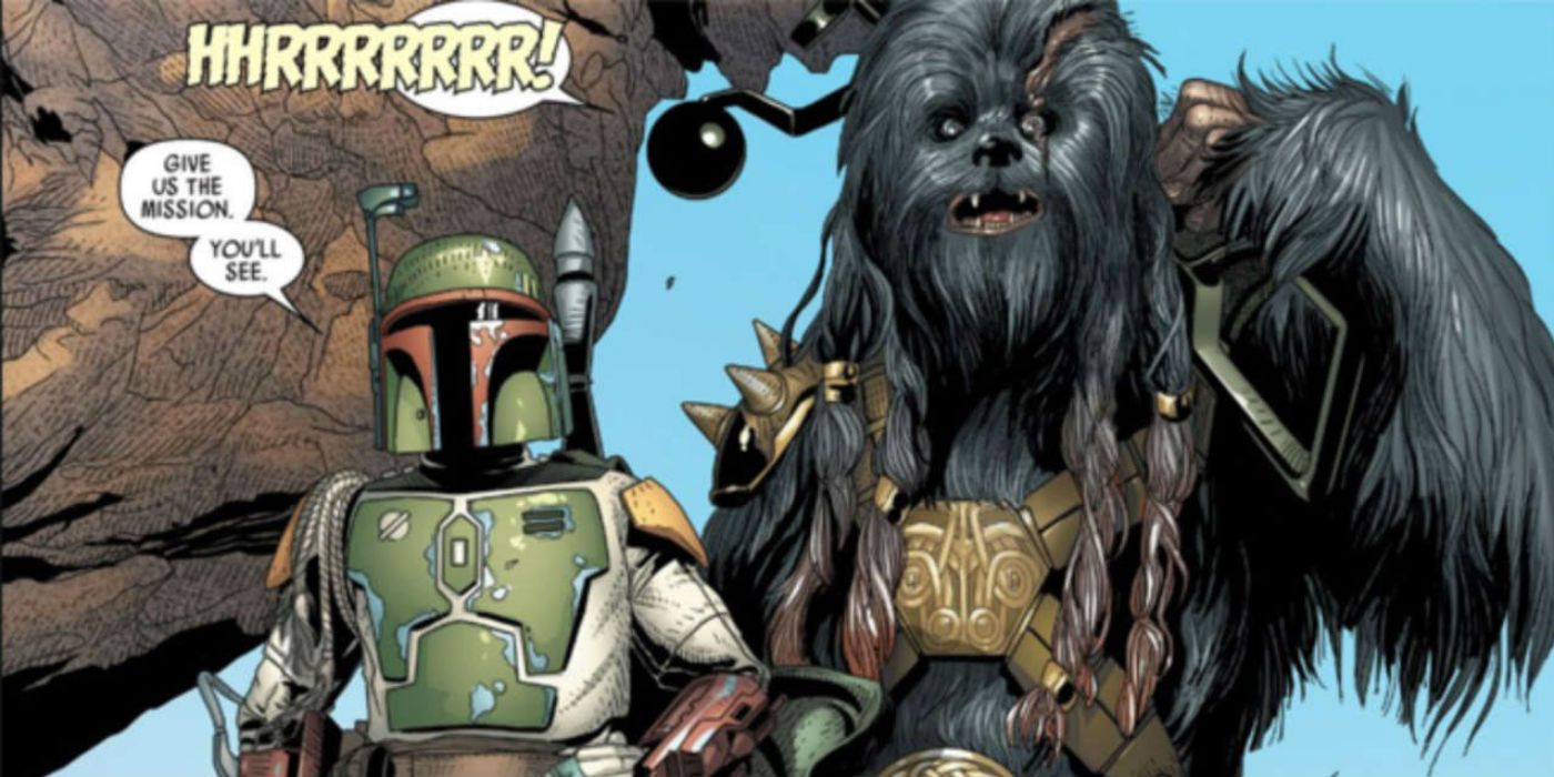 Boba Fett and Black Krrsantan in the Darth Vader Star Wars comic.