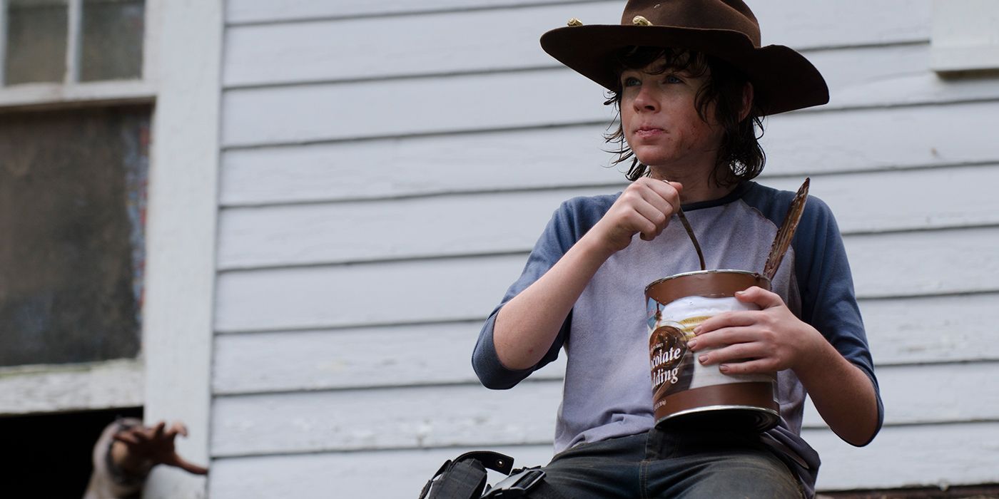 Carl eating pudding in The Walking Dead