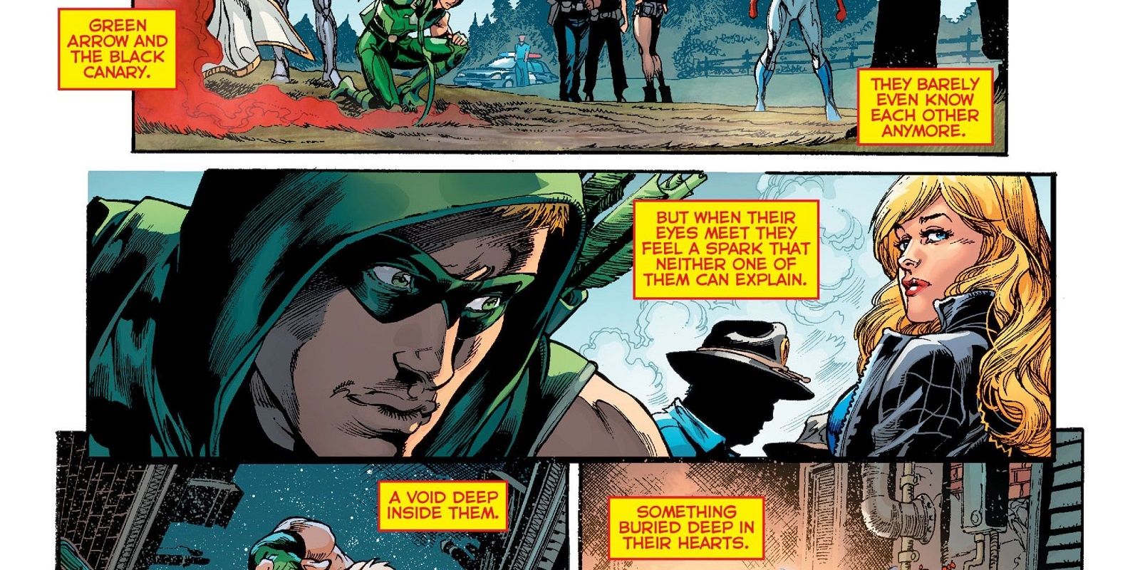 DC's Rebirth scene featuring Green Arrow and Black Canary remembering their relationship