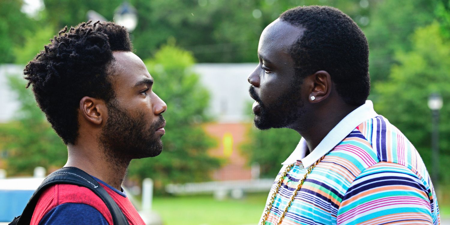 Donald Glover and Bryan Tyree Henry talk to each other in Atlanta.