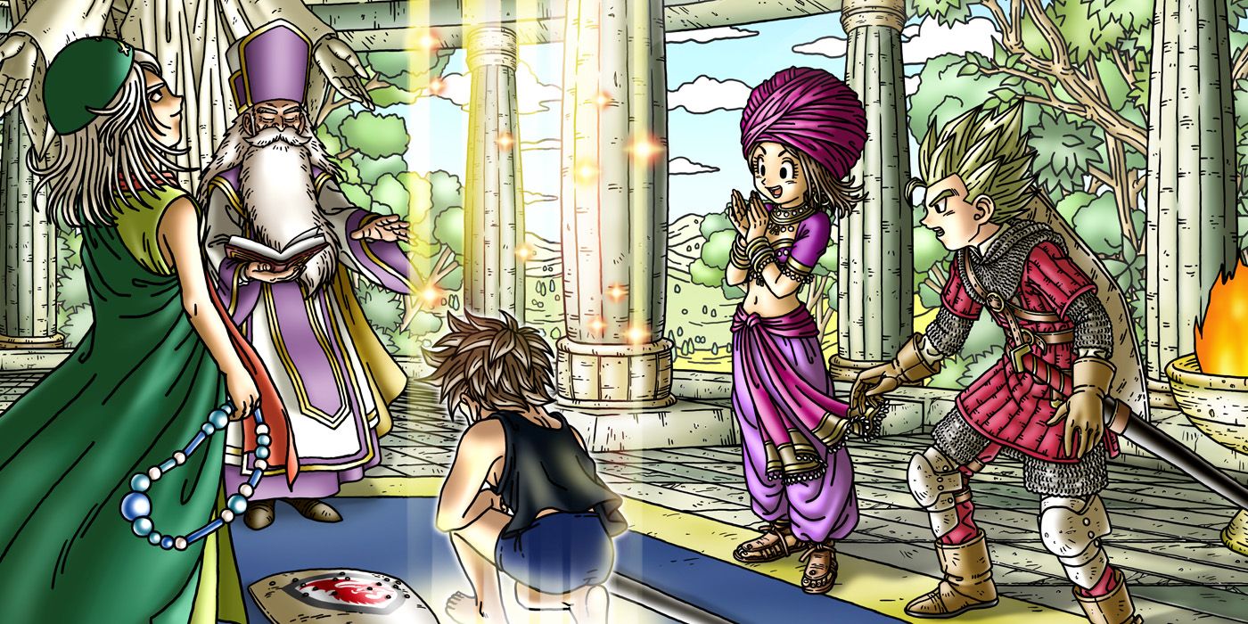 A group of adventurers in a scene from Dragon Quest IX