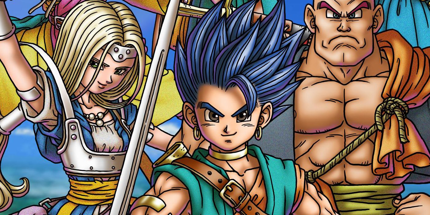 Dragon Quest VI key art featuring the Hero and two of the game's supporting characters.