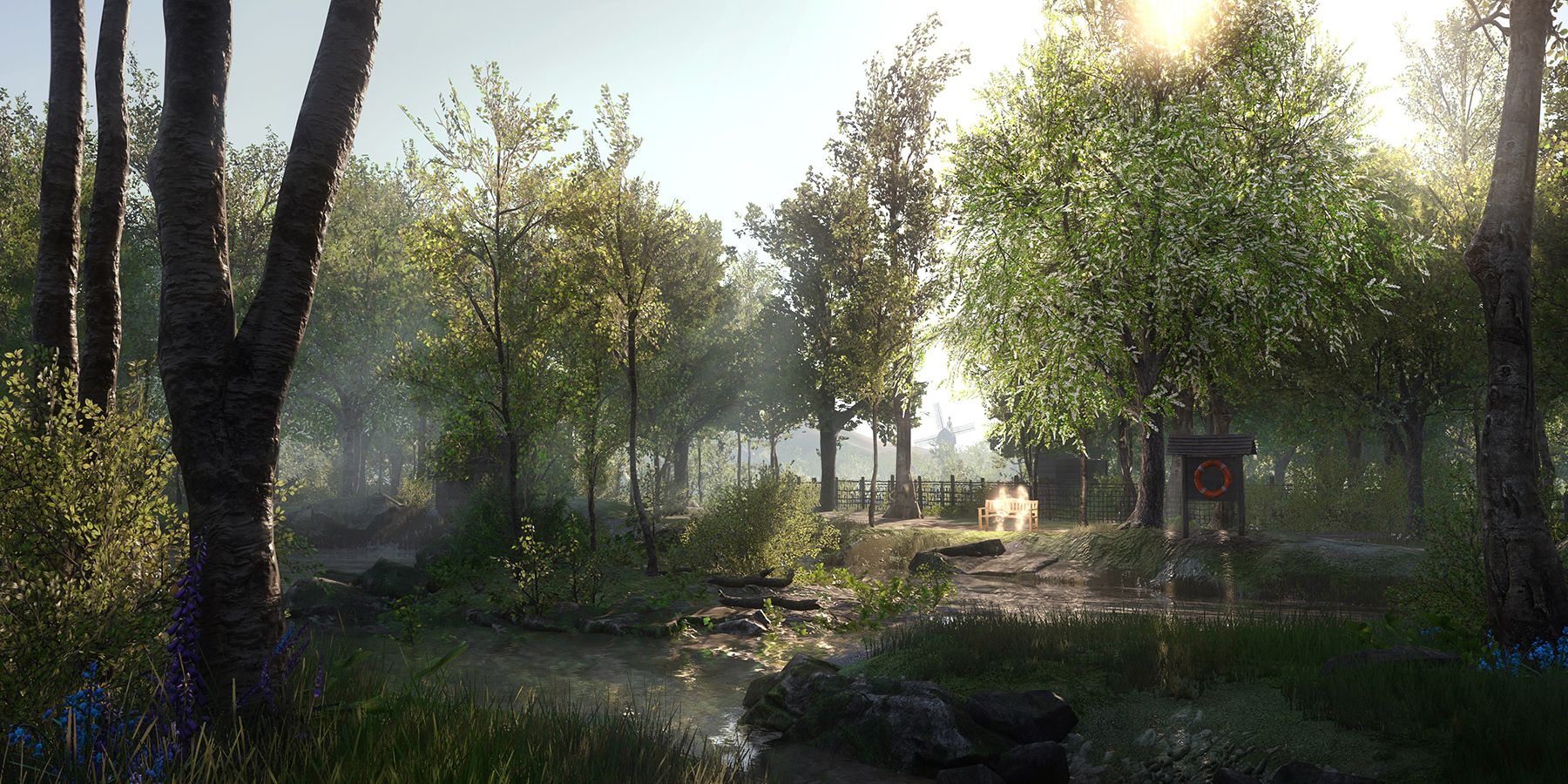 A shot of an empty park in the daytime in Everybody's Gone To The Rapture.