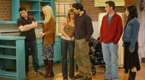 Joey, Phoebe, Rachel, Ross, Chandler, and Monica Standing in the Apartment in the Finale of Friends