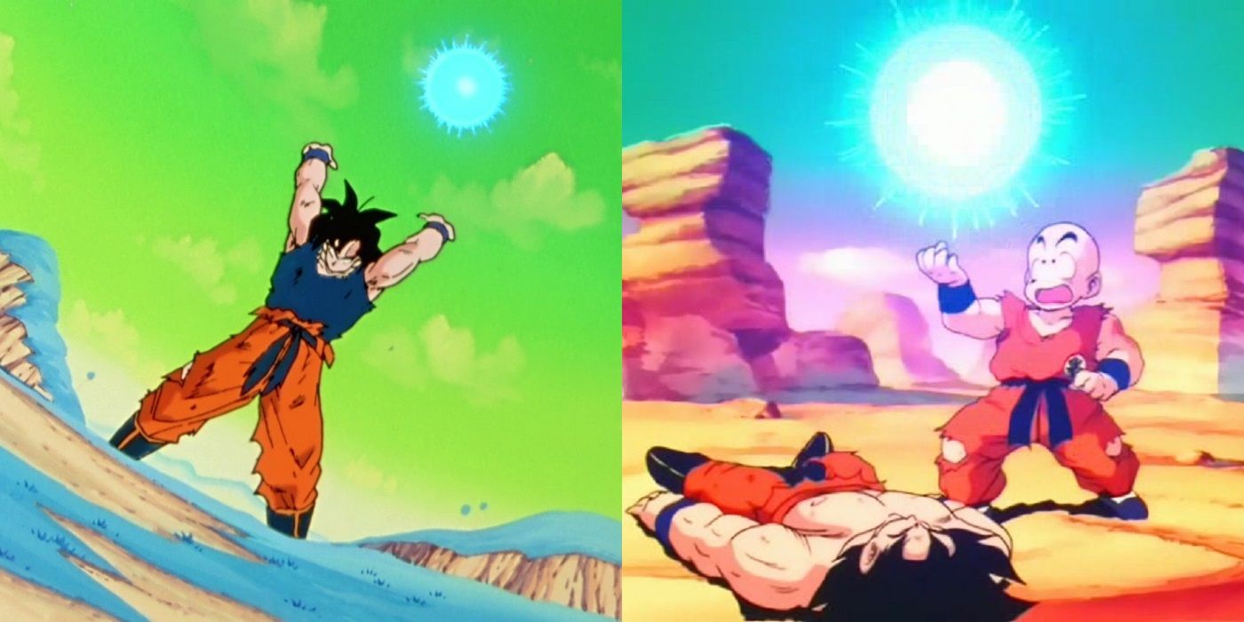 Goku and Krillin using the Spirit Bomb