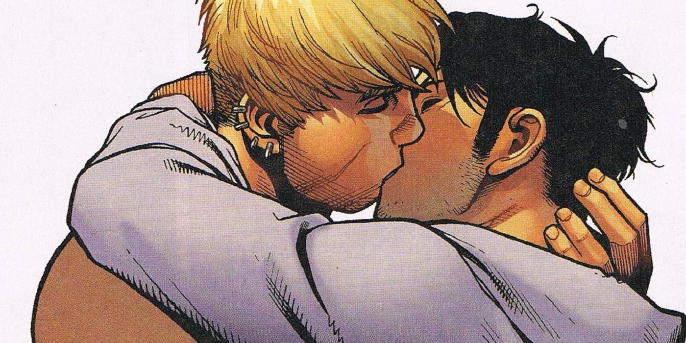 Hulkling and Wiccan of the Young Avengers kiss