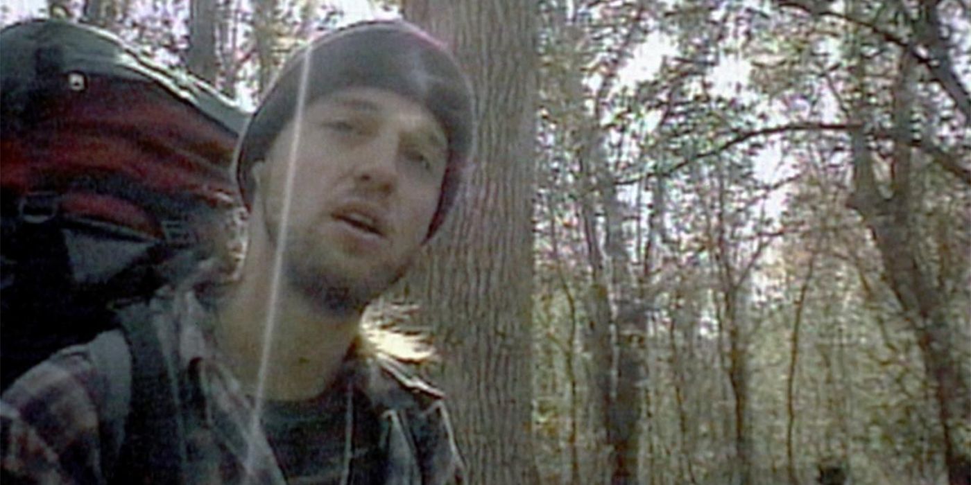 Joshua Leonard in the woods in The Blair Witch Project
