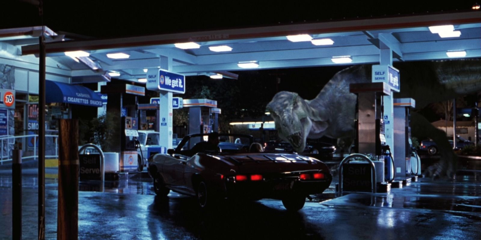 T-Rex attacking a gas station in The Lost World: Jurassic Park