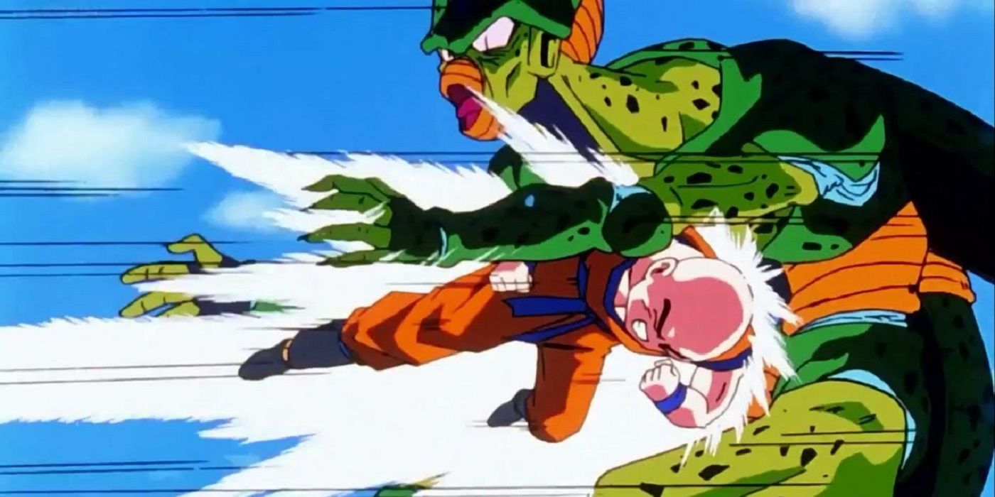 Krillin attacks Imperfect Cell