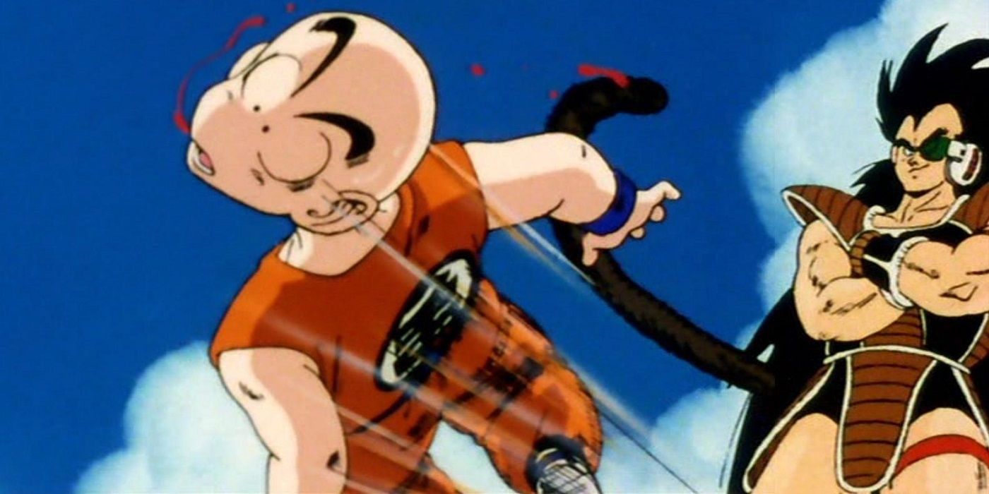 Krillin gets hit by Raditz's tail
