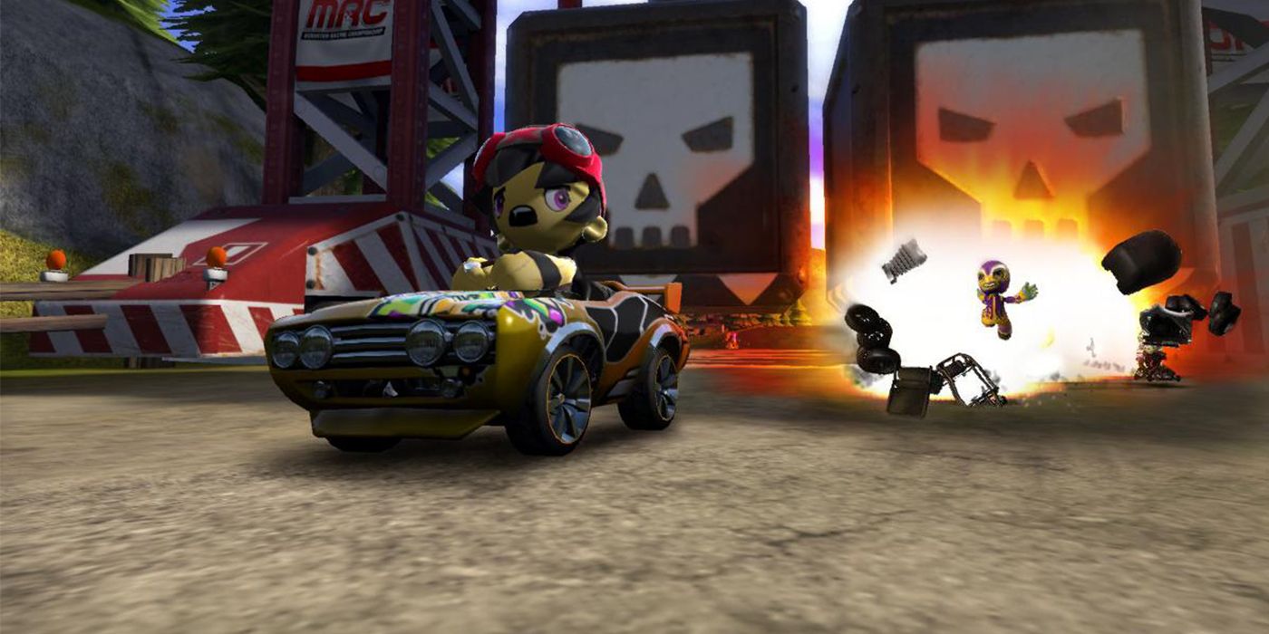 A car explodes in Modnation Racers