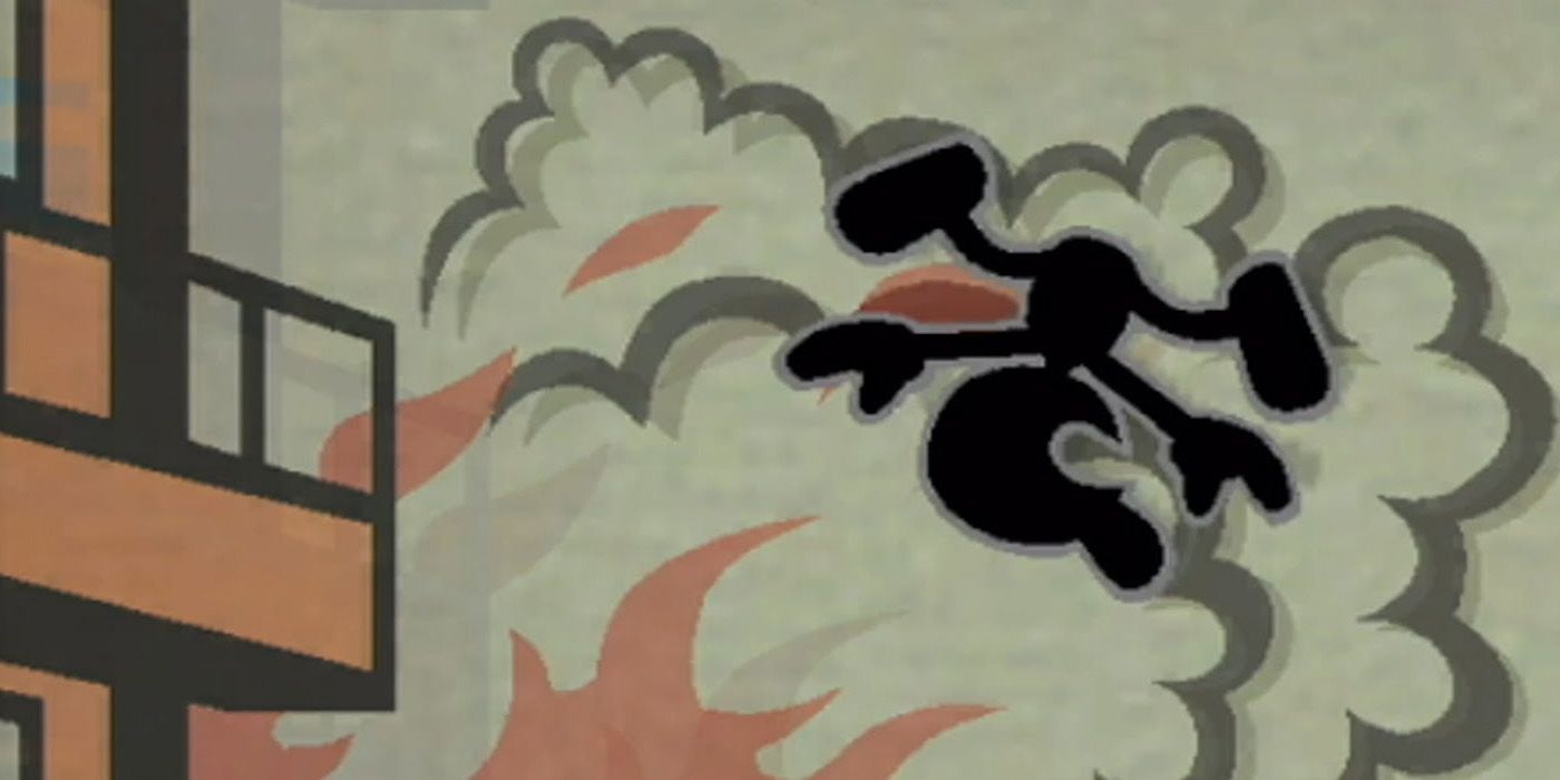 Mr. Game & Watch falling in Super Smash Brothers Ultimate