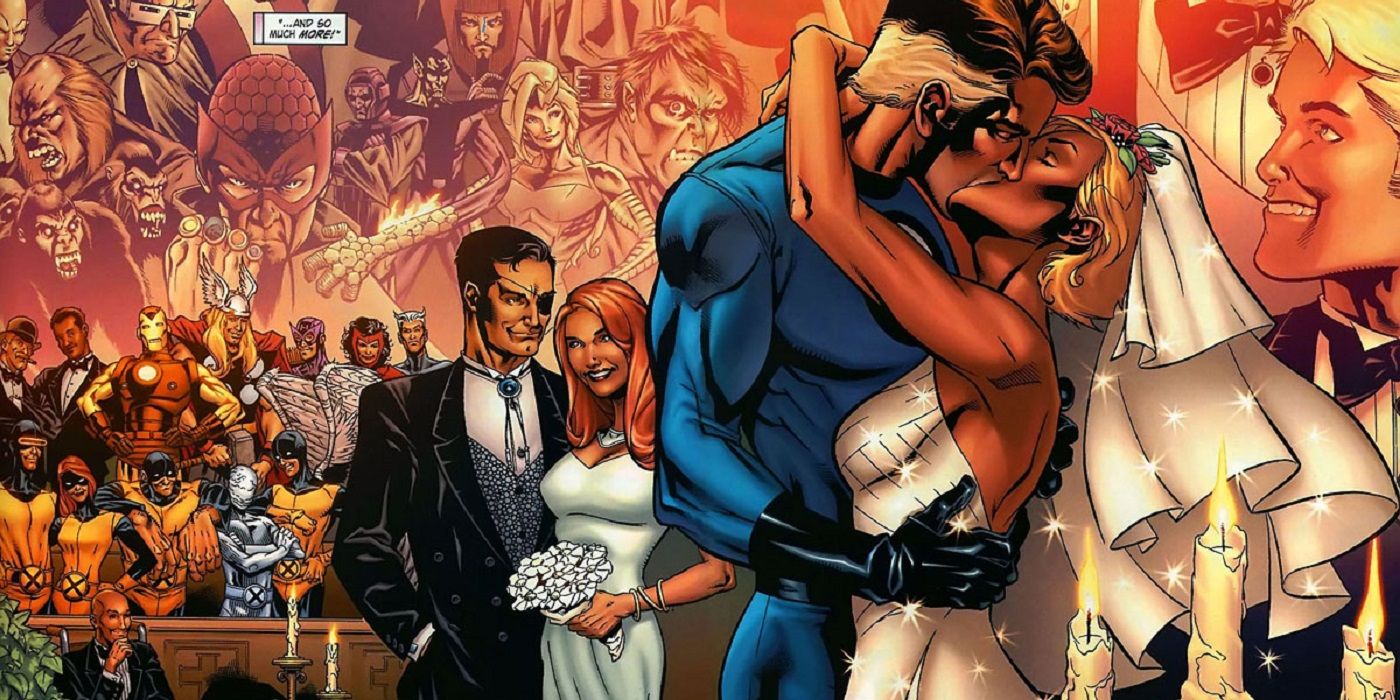 Reed Richards and Sue Storm of the Fantastic Four at their wedding