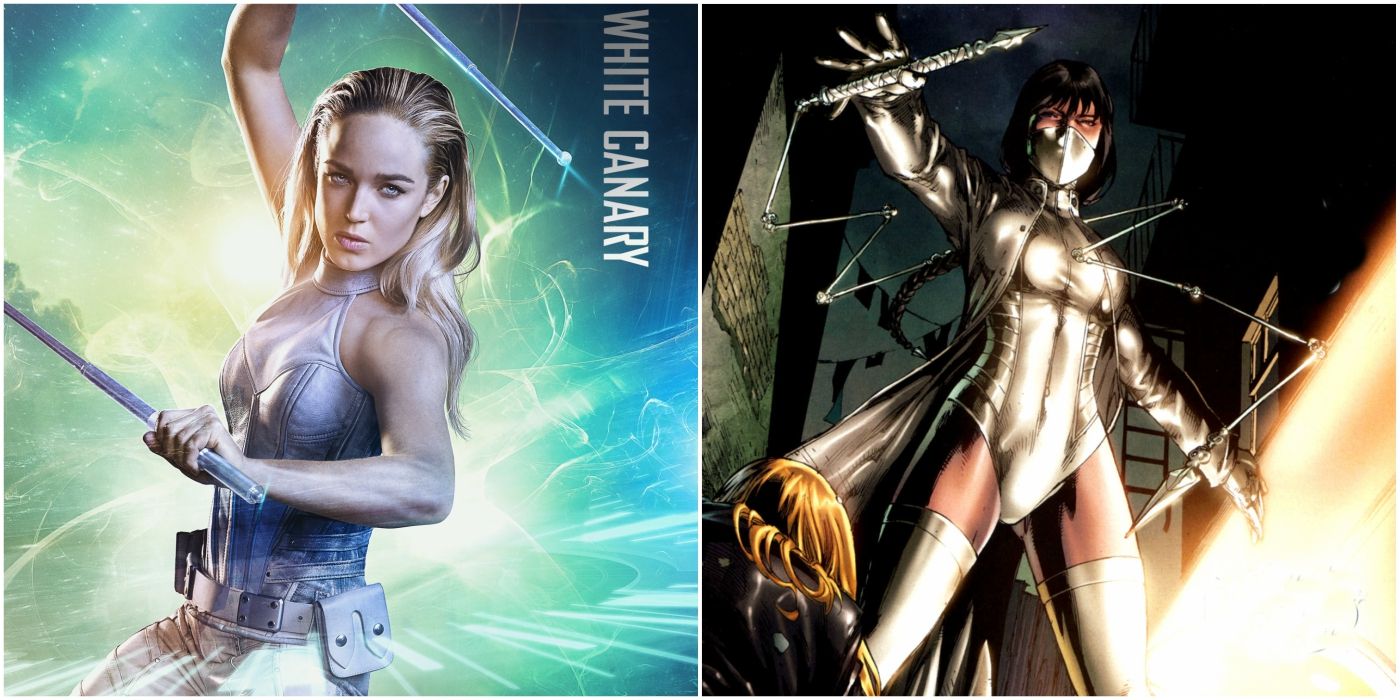 Split image of Sara Lance from Legends of Tomorrow and White Canary in comics 