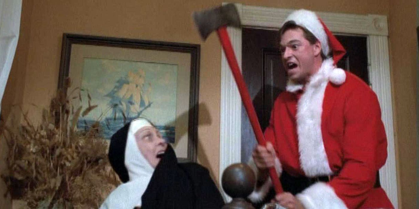 Ricky wielding an ax and wearing a Santa costume in Silent Night Deadly Night