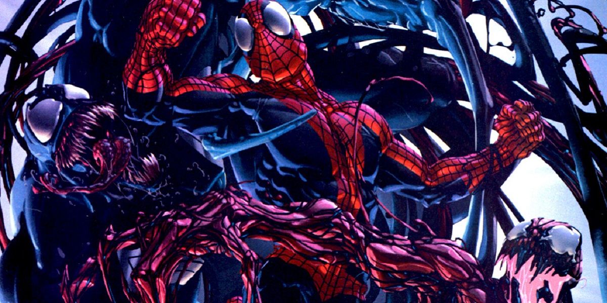 Spider-Man fighting Venom and Carnage