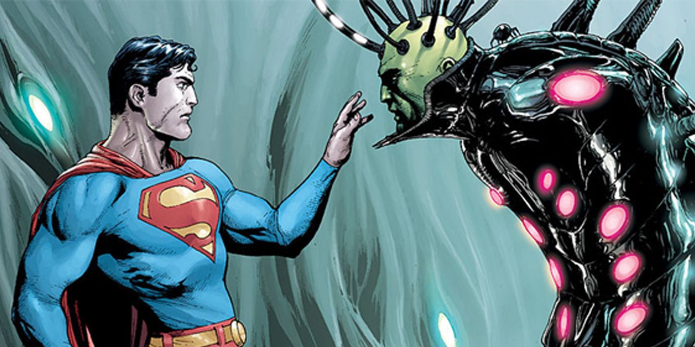 Superman faces down Brainiac in the comics