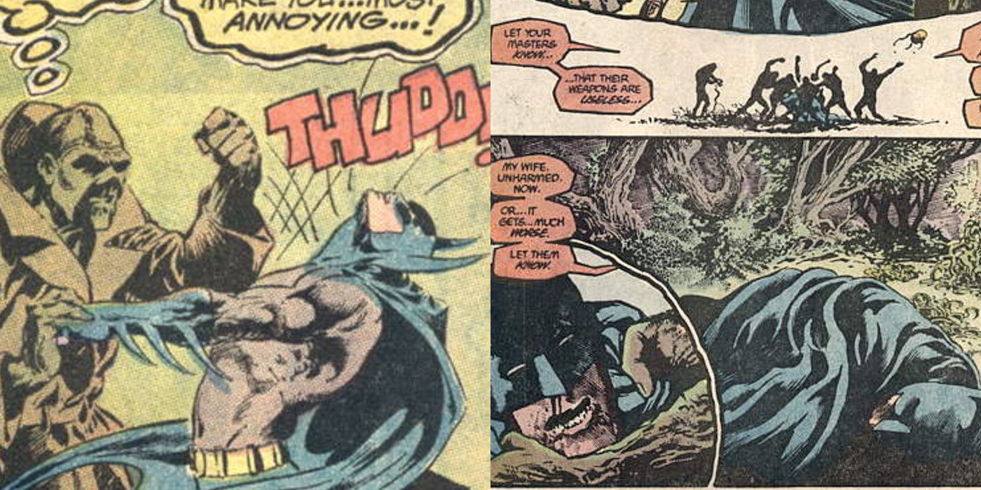 Swamp Thing fights Batman in DC Comics.