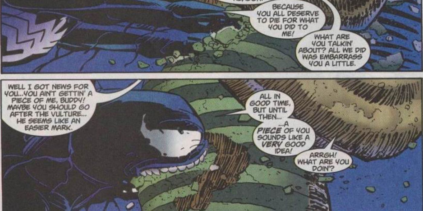 Venom takes a bite out of Sandman, leading to his death