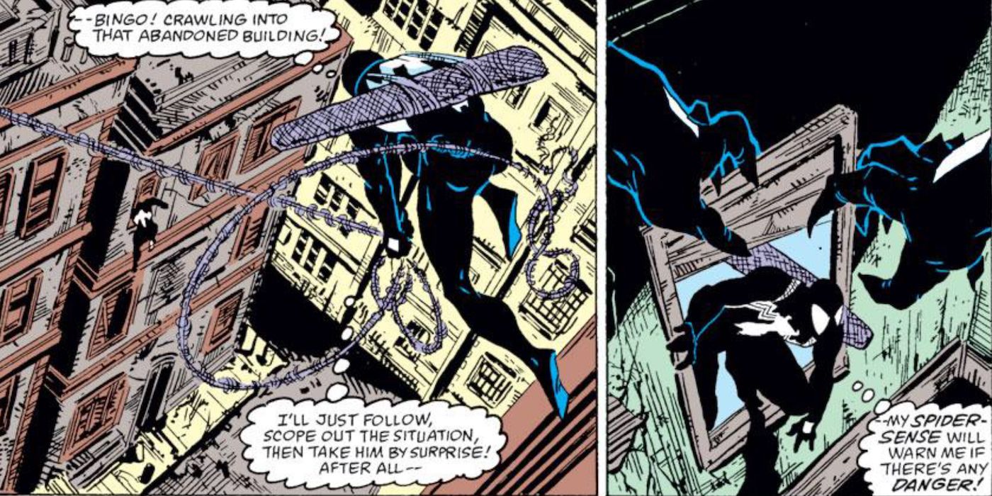 Venom gets the drop on Spider-Man thanks to his immunity to Spider-Sense