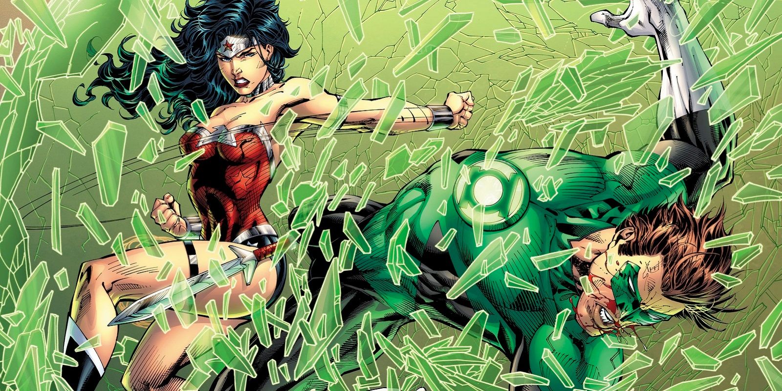 Wonder Woman punches Green Lantern in the Justice League comics