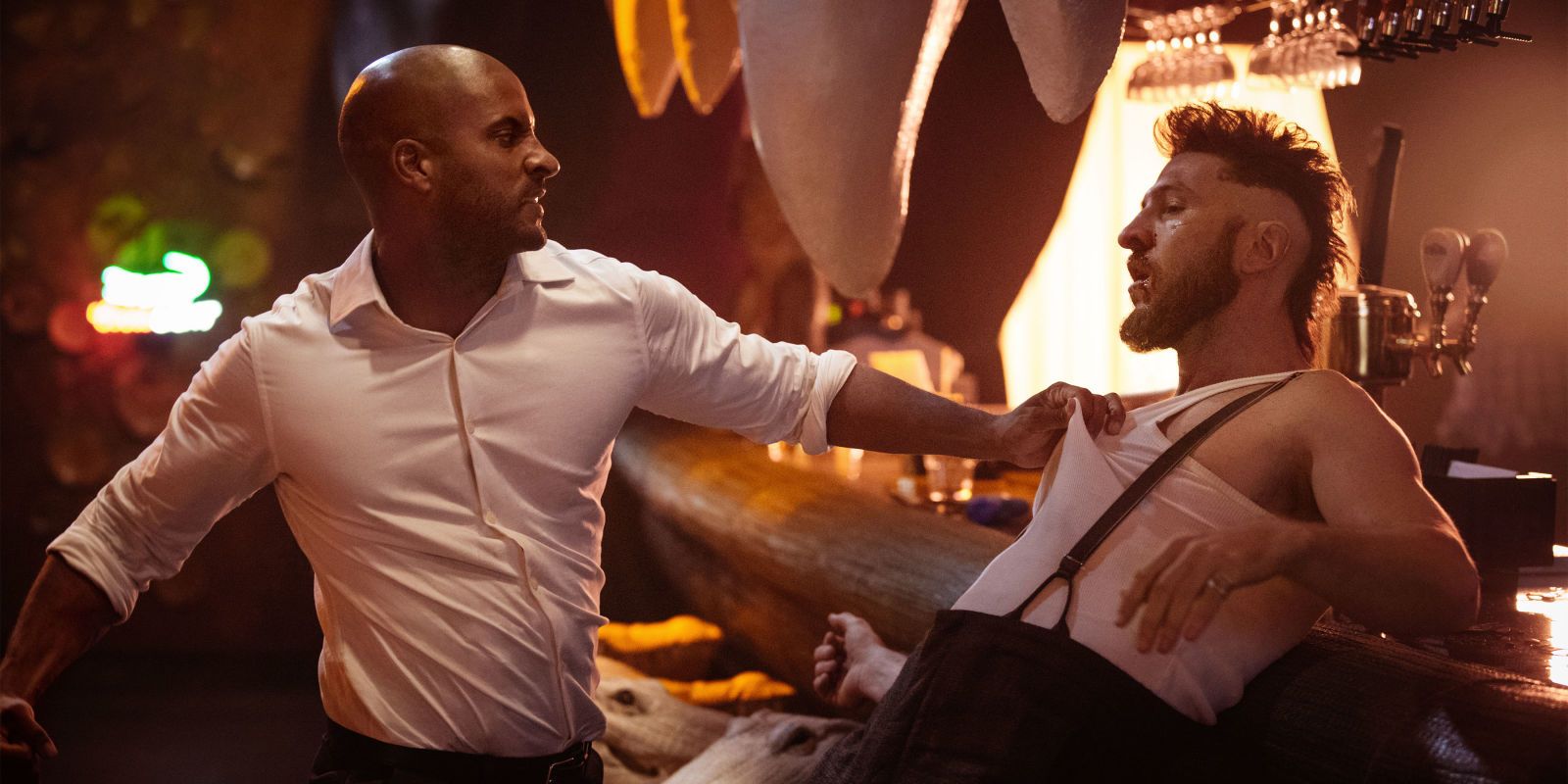 American Gods - Shadow Moon (Ricky Whittle) and Mad Sweeney (Pablo Schreiber)