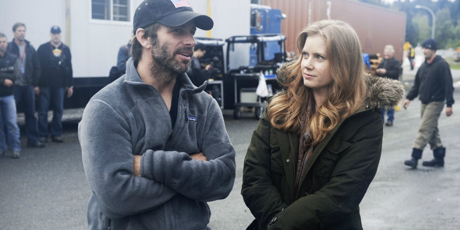 Zack Snyder and Amy Adams on the Man of Steel set