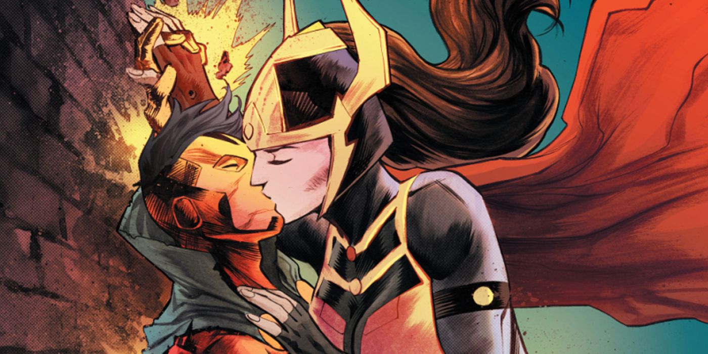 Big Barda kissing Mister Miracle