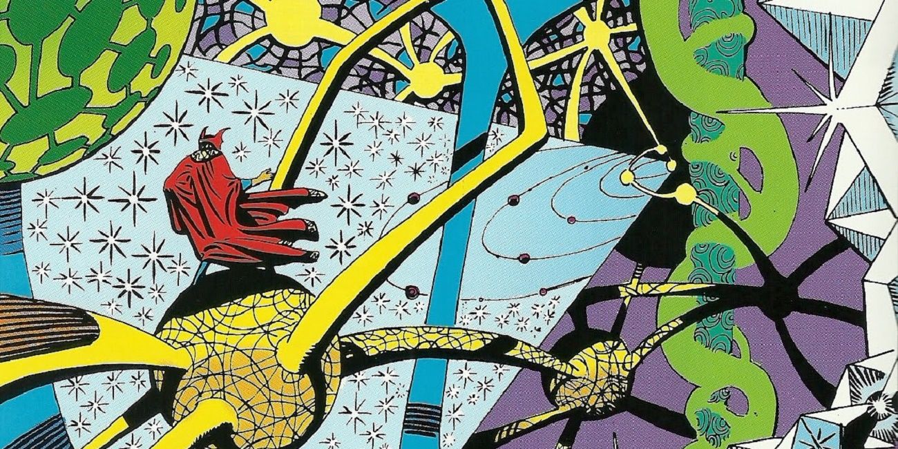 Doctor Strange stands in Steve Ditko imaginative world in in the comics