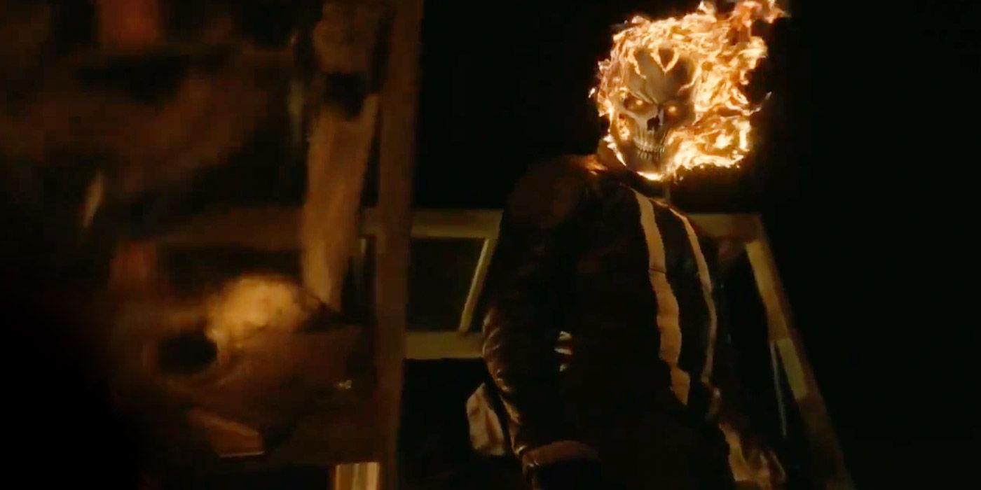 Ghost Rider Robbie Reyes' skull glows from fire in Agents Of SHIELD