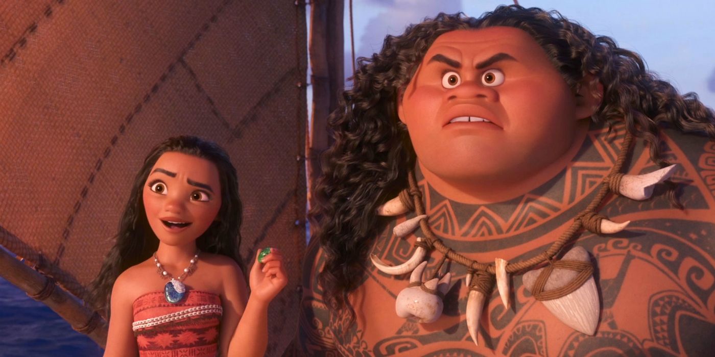 Moana (Auli'i Cravalho) and Maui (Dwayne Johnson) in Disney's Moana