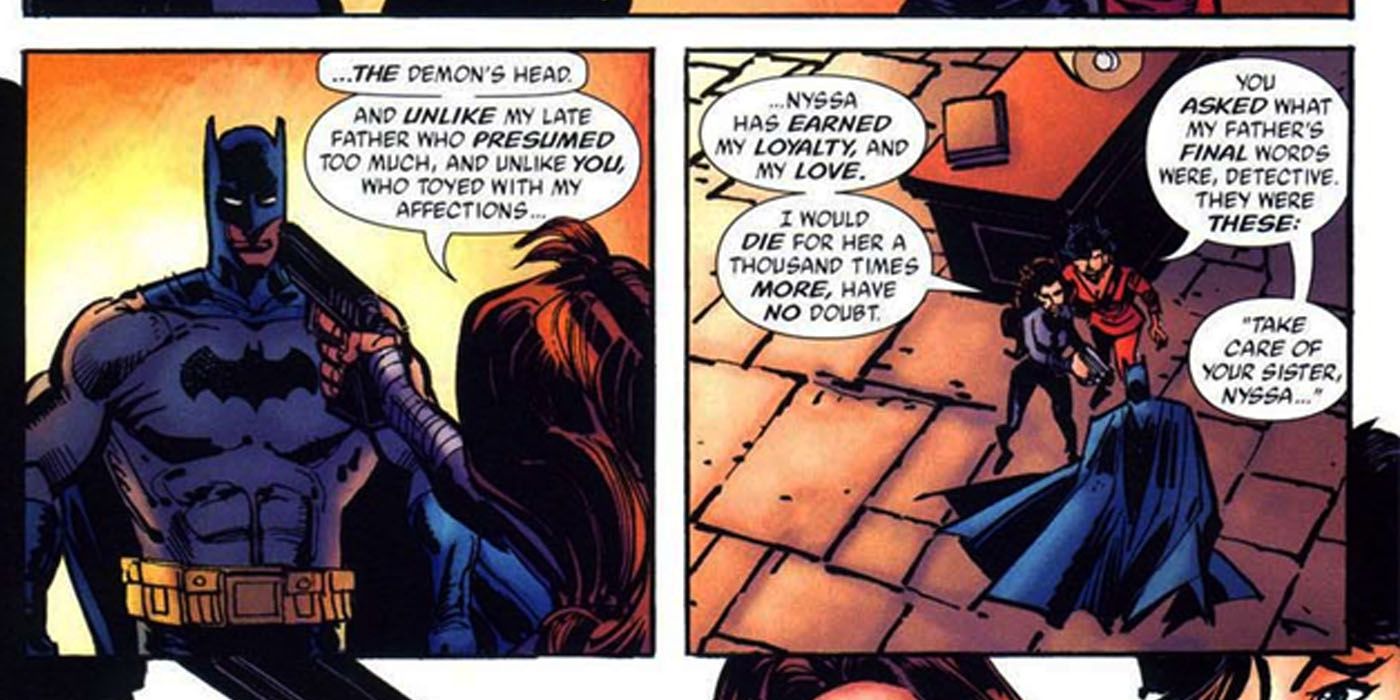 Nyssa and Talia tell Batman Ra's Al Ghul's last words