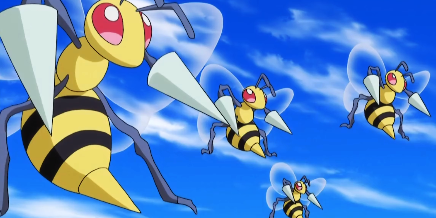 Keanan's Beedrill amongst its hive in the Pokémon anime.