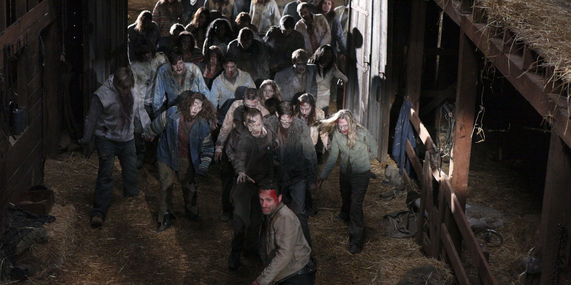 Walking Dead Rick Running From Zombies in the Barn