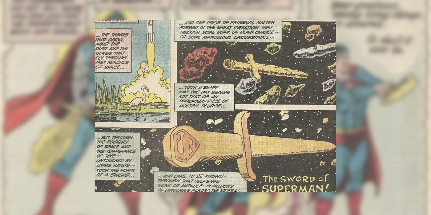 A comic book panel depicts the Sword of Superman