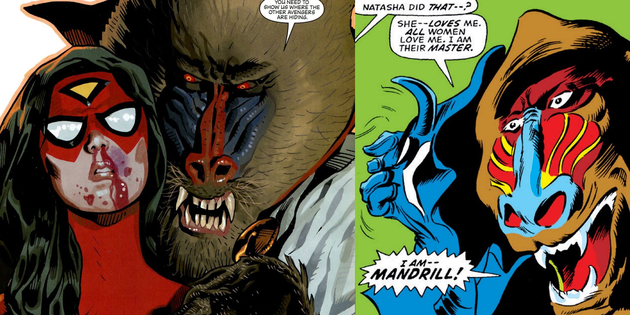 Mandrill with Spider-Woman Jessica Drew and removing his mask