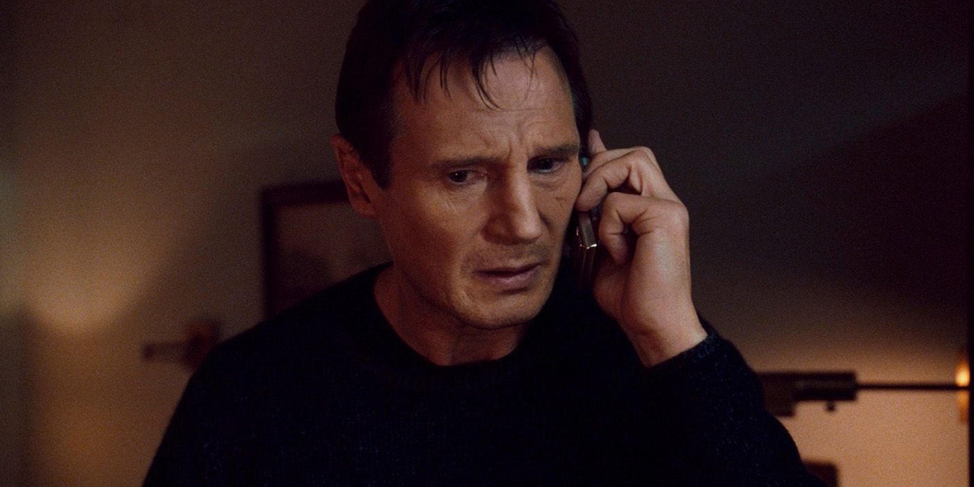 Laim Neeson as Bryan on the phone in arguably the most iconic scene in Taken