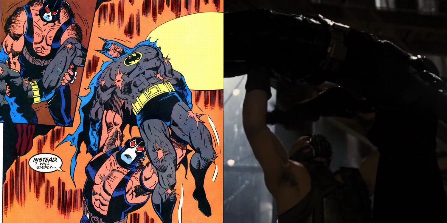 Bane and Batman Knightfall back break comic comparison