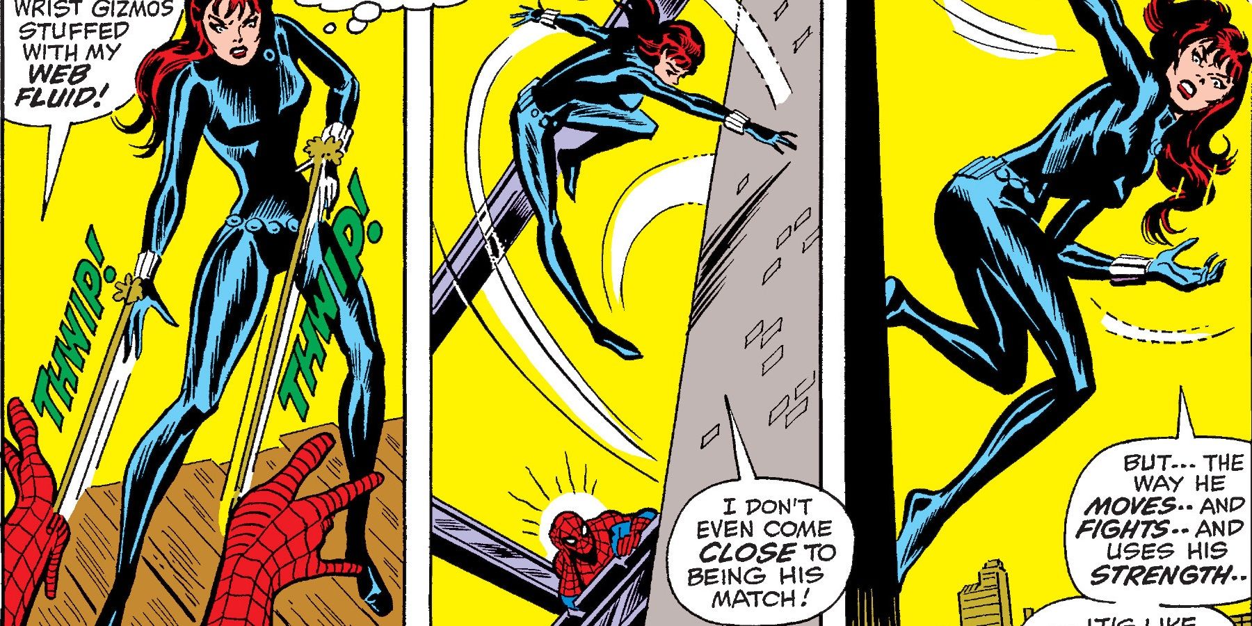 Black Widow runs from Spider-Man