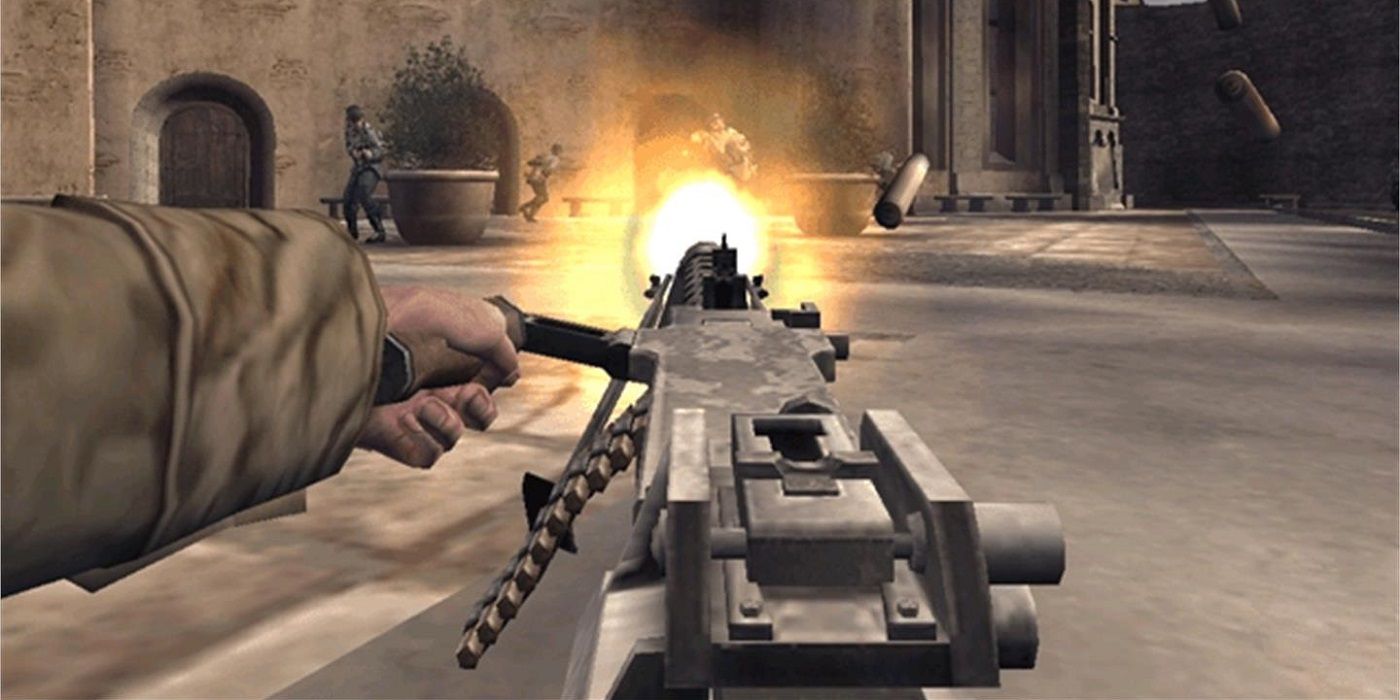 First-person view of a shooter in Call of Duty Finest Hour