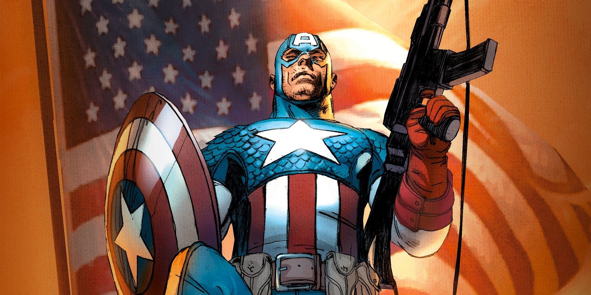 Captain America in front of the American Flag