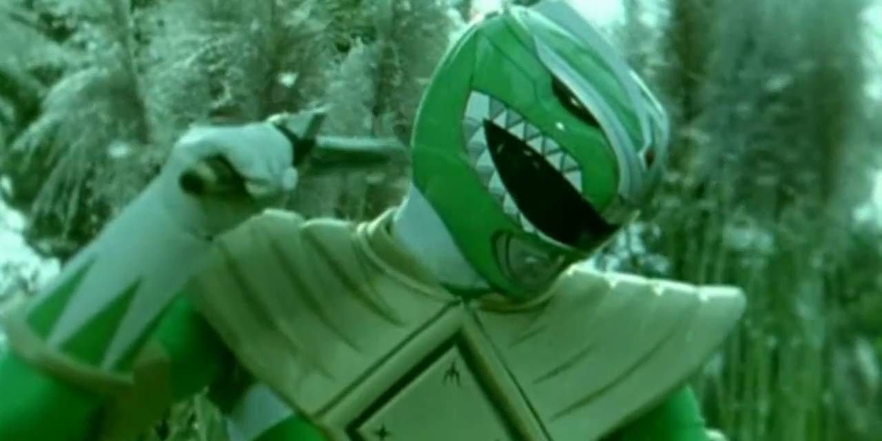The Evil Mighty Morphin Green Ranger appears in a green hued still