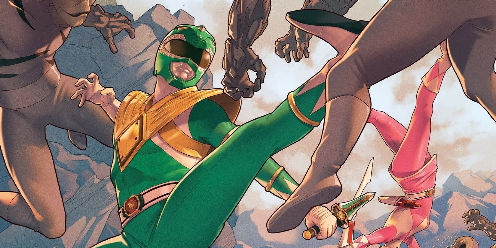 The Mighty Morphin Power Ranger fighting putties in the Boom Studios comics