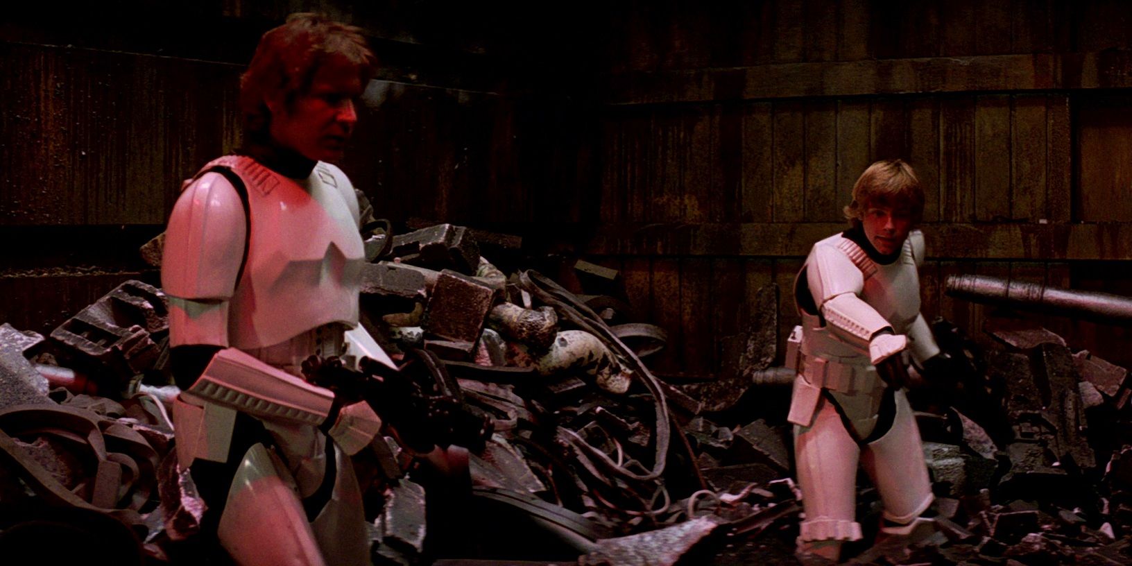 Han Solo and Luke Skywalker in the trash compactor in Star Wars A New Hope