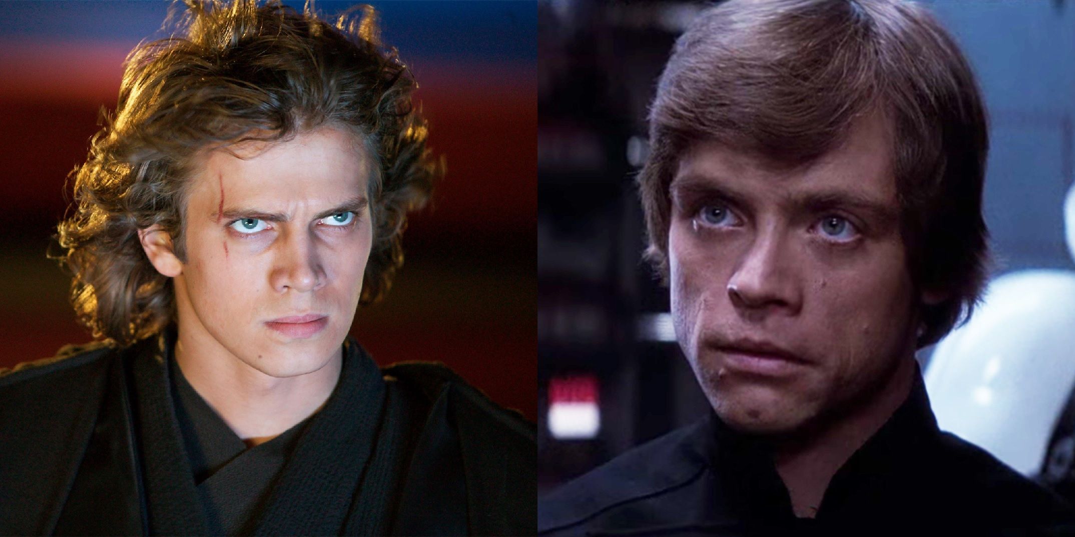 Hayden Christensen as Anakin Skywalker and Mark Hamill as Luke Skywalker in Star Wars