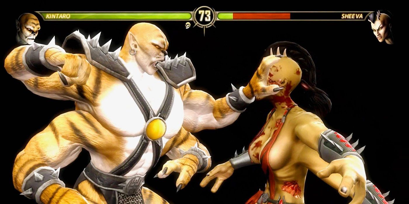 Kintaro beating Sheeva in Mortal Kombat 9.