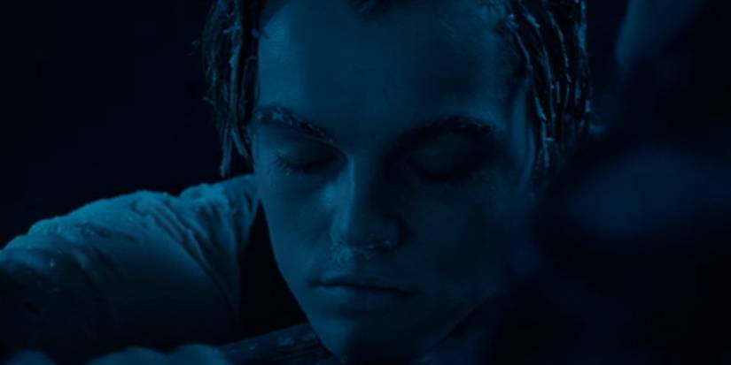 Leonardo DiCaprio as Jack frozen to death in Titanic.